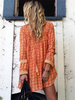Boho Kleid V-Ausschnitt Langarm Bedruckt Übergroße Paspel Sommerkleid