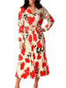 Boho Kleid V-Ausschnitt Langarm Blumendruck Sommerkleid