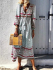 Boho Kleid V-Ausschnitt Langarm Tribal Print Sommerkleid
