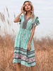 Boho Kleid V-Ausschnitt mit kurzen Ärmeln; Blumendruck; geschichtetes; plissiertes Strandkleid