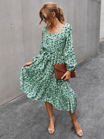 Boho Kleid Vierkantausschnitt Langarm Polka DotWinter Spring Fall Kleid