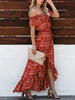 Boho Kleid von der Schulter mit kurzen Ärmeln bedruckte Rüschen Sommerkleid