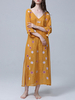 Boho Maxi-Kleid gelb bestickt Split langen Ärmeln Strand vertuschen Kleid
