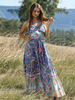Boho Maxi Kleider Sommer Blumendruck Frauen Riemen langes Strandkleid
