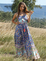 Boho Maxi Kleider Sommer Blumendruck Frauen Riemen langes Strandkleid