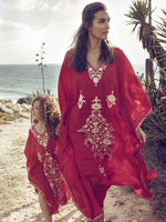 Boho Maxikleid mit V-Ausschnitt und langen Ärmeln Bedrucktes übergroßes Sommerkleid