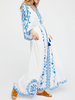 Boho Maxikleid mit V-Ausschnitt und langen Ärmeln Besticktes Sommerkleid
