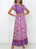 Boho Maxikleider Kurzarm V-Ausschnitt Blumenkleid