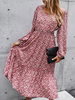 Boho Maxikleider Rosa Langarm Kleid mit Blumendruck; quadratischer Hals; Maxi-Baumwolle; bodenlanges Kleid
