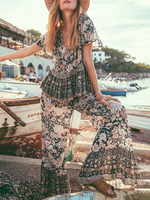 Boho Outfit Floral Print kurzen Ärmeln zweiteilige Sets für Frauen