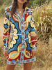 Boho-Shirt-Kleid mit Blumenmuster Knopf Etuikleider