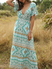 Boho Sommer-Kleid mit V-Ausschnitt mit kurzen Ärmeln-Strand-Kleid