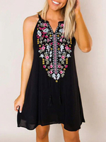 Boho Sommerkleid Bedrucktes ärmelloses schwarzes Strandkleid