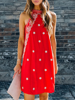 Boho Sommerkleid Jewel Neck Printed Chiffon Beach Dress