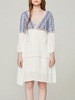 Boho Sommerkleid mit V-Ausschnitt; besticktes Strandkleid mit Ärmeln