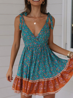 Boho Sommerkleider Blumendruck Frauen ausgestelltes Kleid