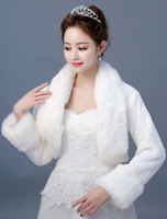 Bolero Hochzeitsjacke Elfenbein Langarm Kunstpelz Braut Winter Cover Up