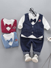 Boys Outfit tief blau karierten Hosen Weste Bögen T Shirt Top 3 Stück Set