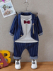 Boys Outfit tiefblauen gestreiften Jacke Hosen und T-Shirt Top 3 Stück Set