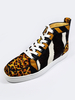 Braune Herren Sneakers Pferdehaar Runde Zehe Leopard Printed Lace Up Hohe Schuhe
