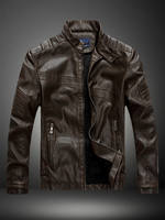 Braune Herrenlederjacke 2020 Stehkragen lange Ärmel Zip Up Motorradjacke
