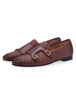 Braune Mönch Loafers Kuhfell runde Zehe Schnalle Detail Slip On Schuhe Kleid Schuhe