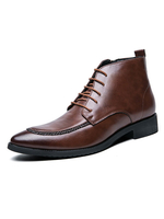 Braune Stiefel für Männer PU-Leder Spitzschuh Flache Ferse Stiefeletten
