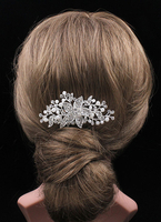 Braut Haar Kamm Silber Aolly Imitation Perle Strass Haarschmuck