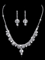Braut Halskette Set Silber Strass Perlen Hochzeit Schmuck-Set