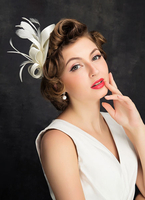 Braut Hochzeit Hut Feder weiß Leinen Kopfschmuck Hochzeit Haarblume (Durchmesser 15cm)