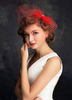 Braut Hochzeit Kopfbedeckungen Fascinator Hut rot Bowknot Vogelkäfig Schleier