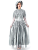 Braut Karneval Kostüm Kostüme Grau Frauen Skelett Gothic Layered Hat Polyester Karneval Kostüm Kleid
