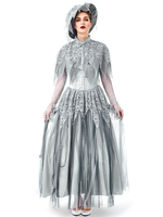 Braut Karneval Kostüm Kostüme Grau Frauen Skelett Gothic Layered Hat Polyester Karneval Kostüm Kleid
