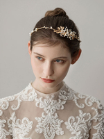 Braut Kopfschmuck Perlen Blattgold Stirnband Hochzeit Haarschmuck
