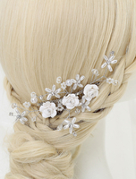 Braut Strass Haar Pin weiße Blume Kamm Kopfbedeckungen Tiara (15.1 Cm X 7 Cm X 1;5 Cm)