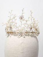 Braut Tiara Crown Gold Strass Perle Kopfschmuck Hochzeit Haarschmuck