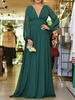 Brautjungfer Kleid eine Linie V-Ausschnitt bodenlangen Langarm rückenfrei Chiffon Hochzeit Kleid