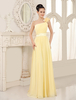 Brautjungfer Kleid Narzisse eine Schulter Chiffon Blumen Straps Plissee bodenlangen Hochzeit Party Kleider