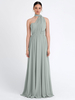 Brautjungfer Kleider Grau grünen Chiffon ärmellos asymmetrisch a-line bodenlangen Hochzeitskleid