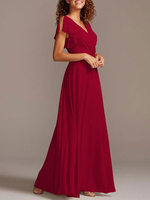 Brautjungfernkleid A-Linie bodenlangen Reißverschluss Chiffon Ballkleid