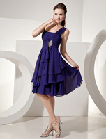 Brautjungfernkleid aus Chiffon mit Einschulter in Königsblau