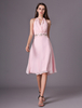 Brautjungfernkleid aus Chiffon mit V-Ausschnitt in Rosa