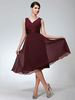 Brautjungfernkleid Burgund A-Linie Elastisch gewebt Satin Chiffon V-Ausschnitt Ärmelloses kurzes Hochzeitskleid