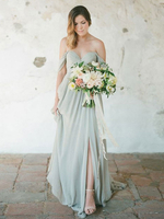 Brautjungfernkleid Chiffon A Line Sweet Heart aus der Schulter Kurzarm Split Front formelle Kleider