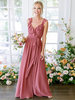 Brautjungfernkleid Chiffon A-Linie ärmelloses rückenfreies bodenlanges Cameo Brown Hochzeitskleid