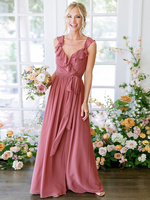 Brautjungfernkleid Chiffon A-Linie ärmelloses rückenfreies bodenlanges Cameo Brown Hochzeitskleid