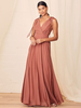 Brautjungfernkleid Dunkelrosa Ärmellos Rückenfreies Chiffon A-Linie Bodenlanges Hochzeitsfestkleid