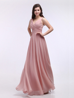 Brautjungfernkleid mit V-Ausschnitt in Nude-Tönen