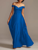 Brautjungfernkleid Satin Stoff A-Linie Bodenlange Abendkleider