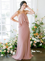Brautjungfernkleider A-Linie bodenlang ärmellose rückenfreie Chiffon Cameo Brown Abendkleider